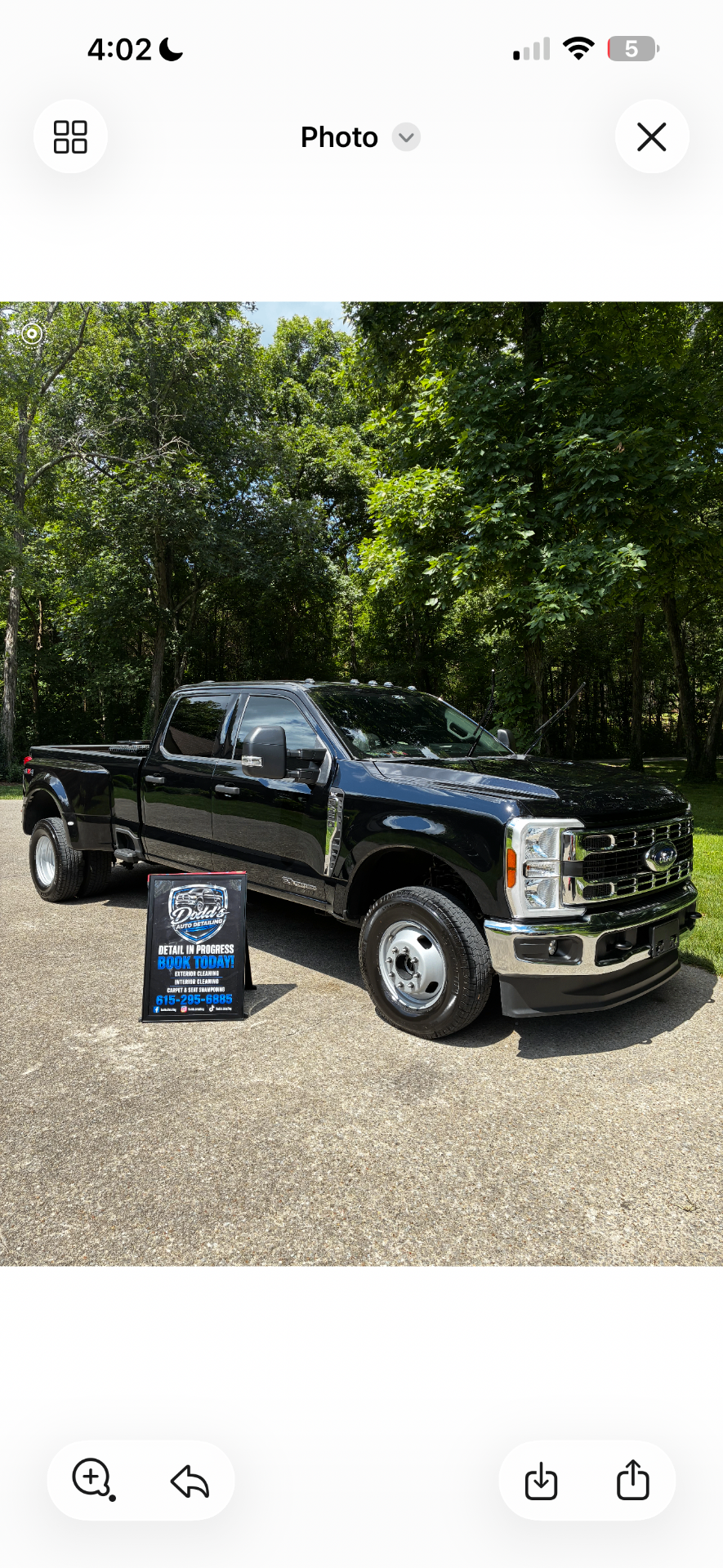 Freshly detailed Ford F-350 dually after exterior wash